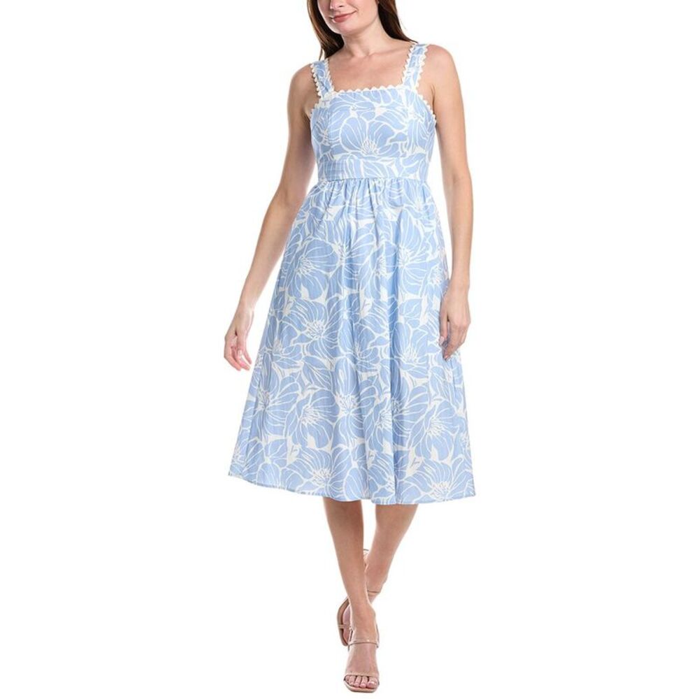 Sam Edelman Womens  Palm Print A-Line Dress, Blue